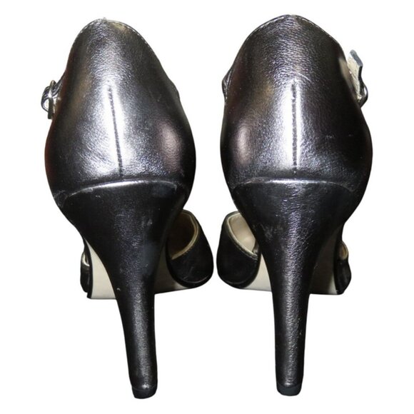 Adrienne Vittadini Ceclia Gunmetal Pewter Metallic Patent Leather T Strap Pumps - Picture 4 of 11